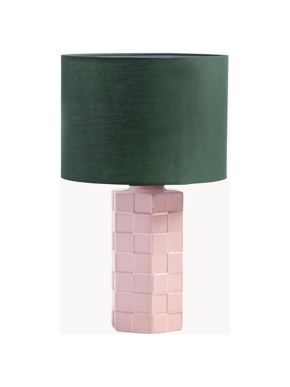 Tischlampe Check mit karierter Oberfläche, Lampenschirm: Baumwolle, Lampenfuß: Steingut, Grün, Hellrosa, Ø 25 x H 42 cm