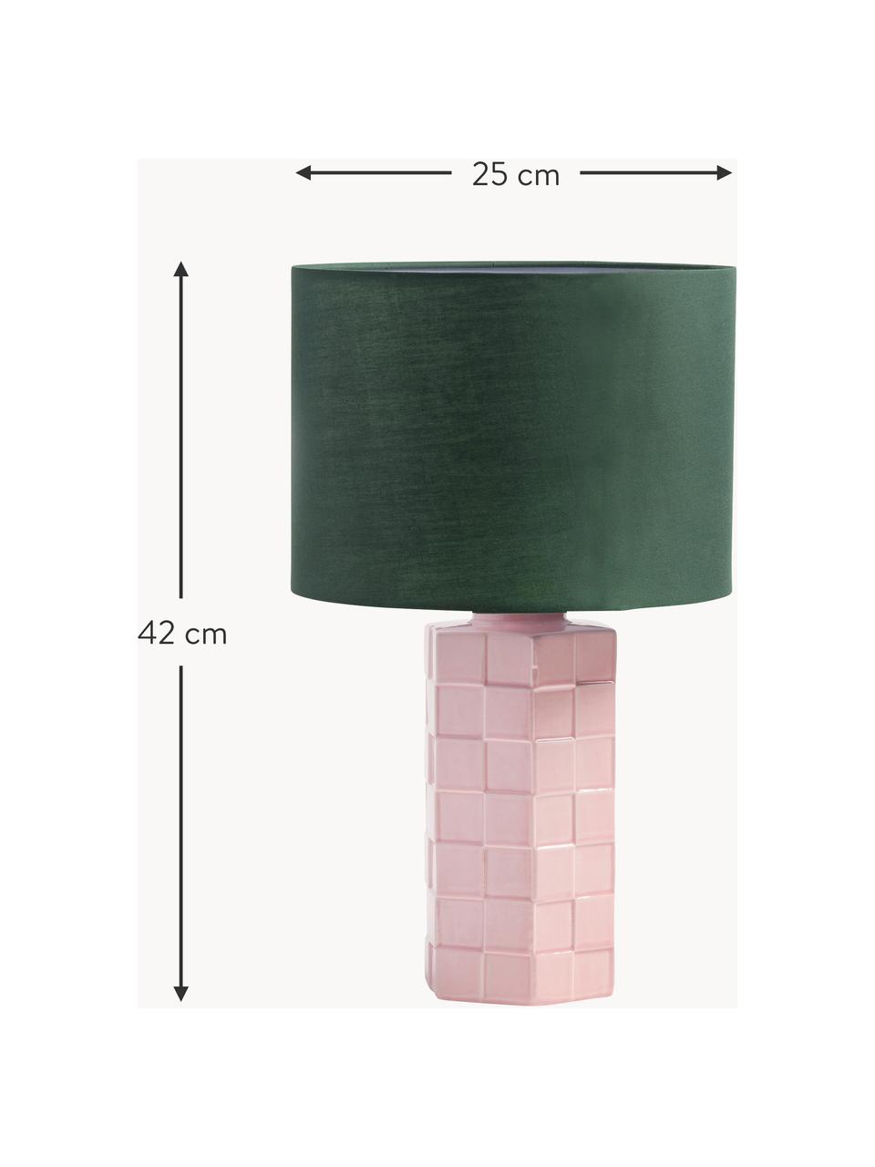 Tafellamp Check met geruite oppervlak, Lampenkap: katoen, Lampvoet: keramiek, Donkergroen, lichtroze, Ø 25 x H 42 cm
