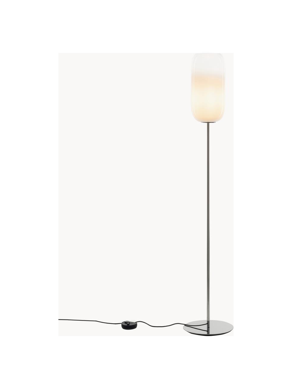 Lampa podłogowa ze szkła dmuchanego Gople, Stelaż: aluminium powlekane, Biały, odcienie srebrnego, W 170 cm