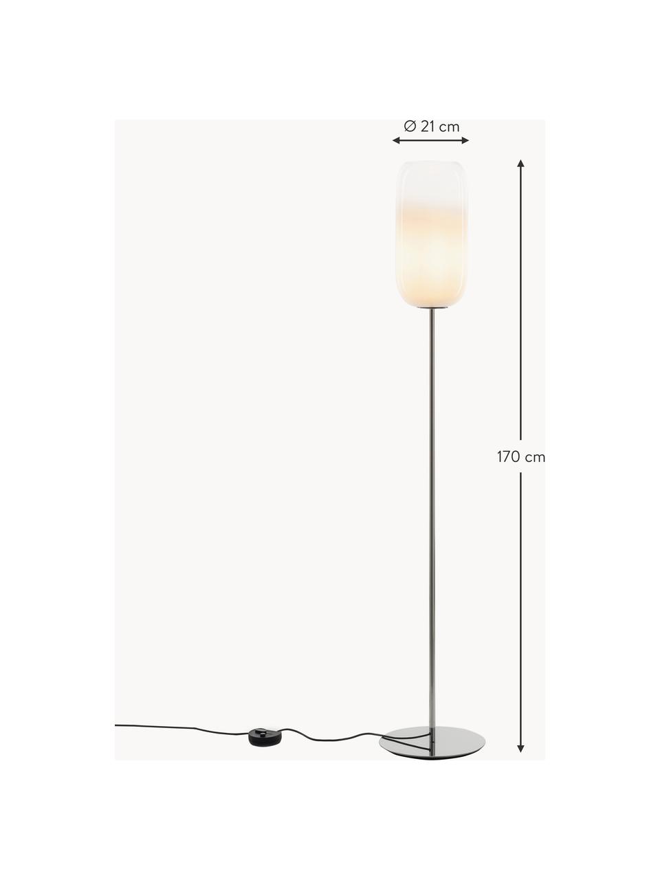 Lampa podłogowa ze szkła dmuchanego Gople, Stelaż: aluminium powlekane, Biały, odcienie srebrnego, W 170 cm