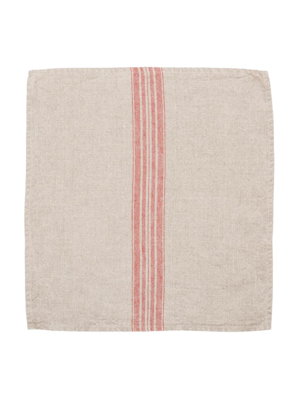Serviettes de table en lin Jara, 6 pièces, Beige, rouge, larg. 43 x long. 43 cm