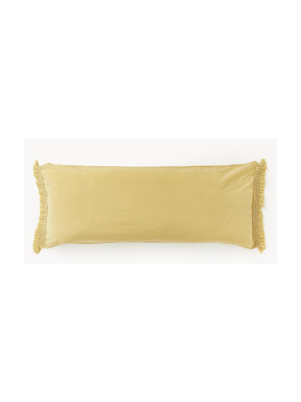 Funda de almohada de algodón con flecos Abra, Mostaza, An 45 x L 110 cm