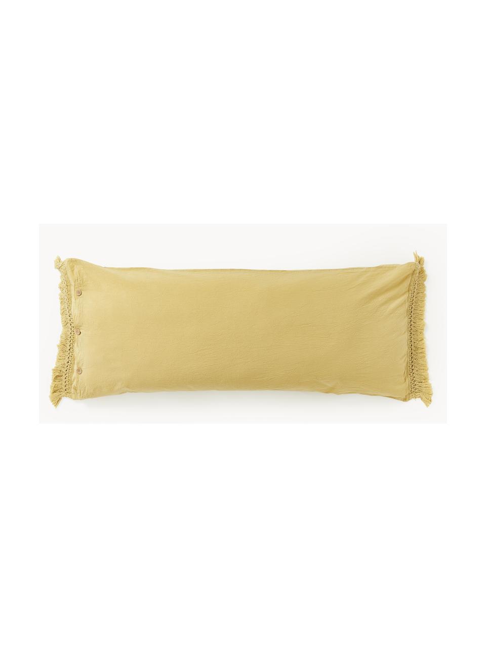 Funda de almohada de algodón con flecos Abra, Mostaza, An 45 x L 110 cm