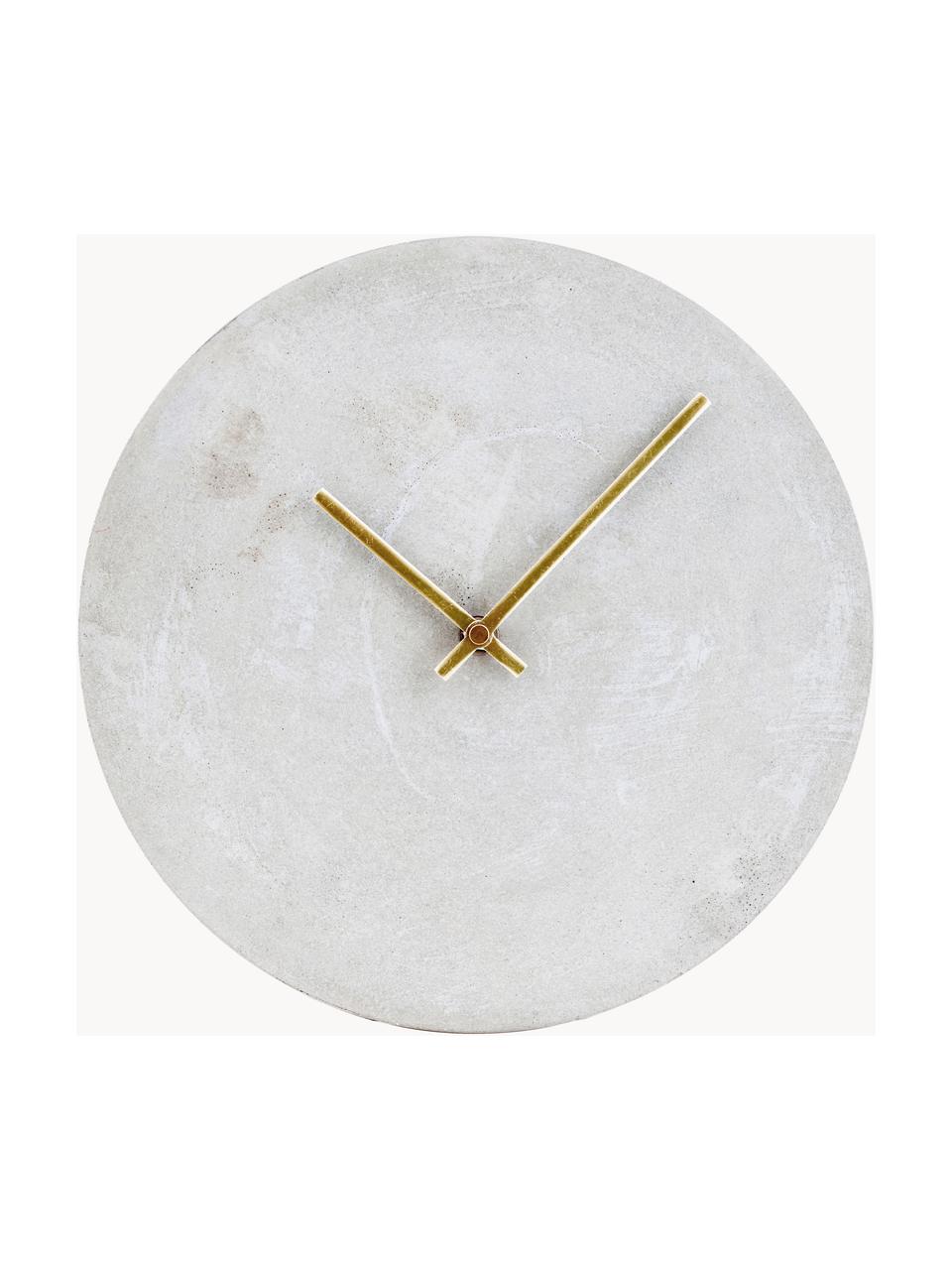 Wandklok Watch van beton, Beton, Lichtgrijs, goudkleurig, Ø 28 x H 4 cm