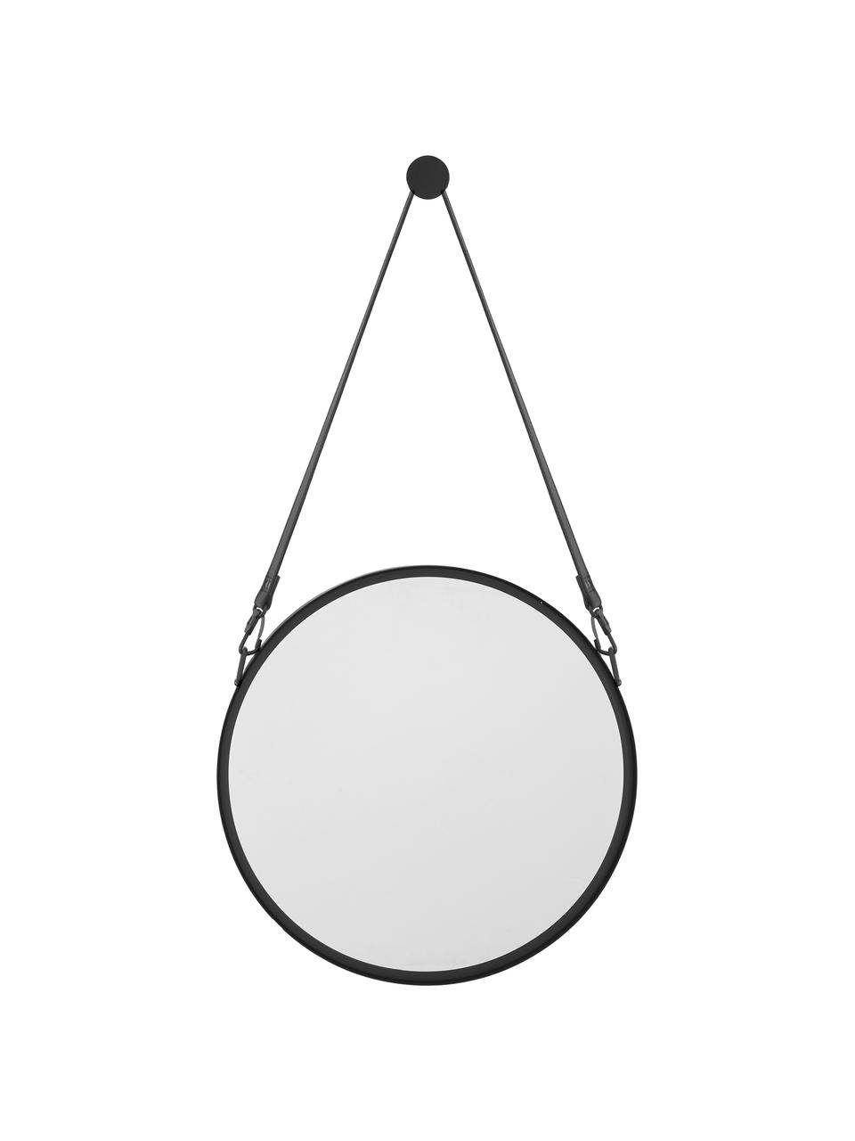 Kulaté nástěnné zrcadlo se závěsným popruhem Liz, Černá, Š 55 cm, V 100 cm