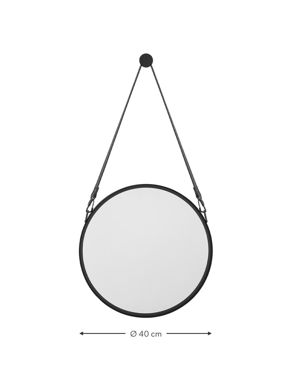 Okrągłe lustro ścienne z metalową ramą i zawieszką Liz, Czarny, S 55 x W 100 cm