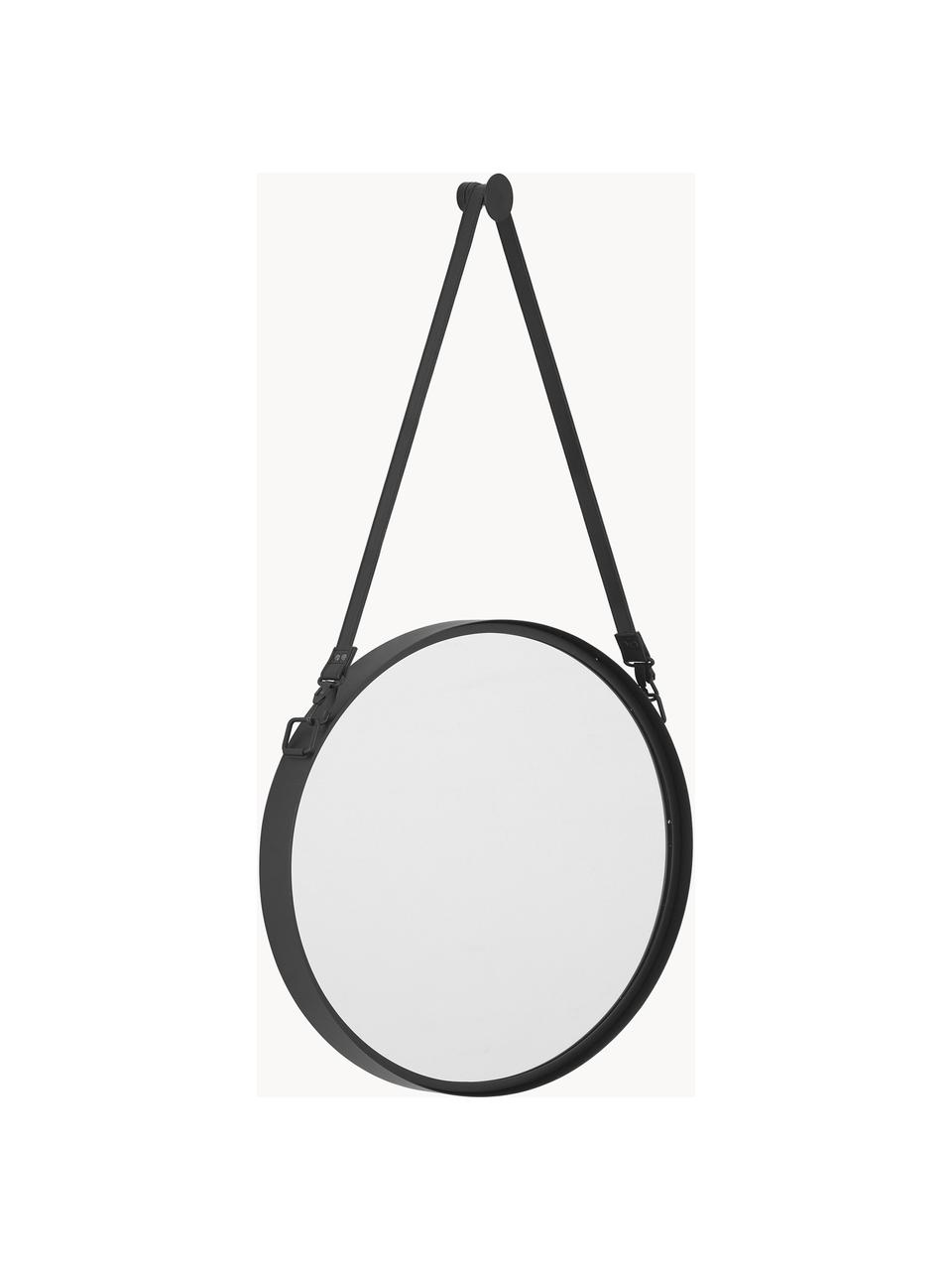 Runder Wandspiegel Liz mit Hängeriemen, Rückseite: Mitteldichte Holzfaserpla, Spiegelfläche: Spiegelglas, Schwarz, B 55 x H 100 cm