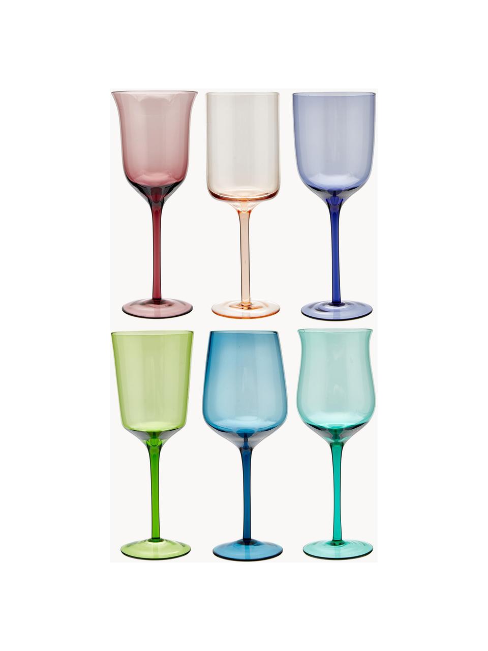 Verres à vin soufflés bouche Diseguale, 6 élém., Verre, soufflé bouche, Multicolore, transparent, Ø 7 x haut. 24 cm, 250 ml