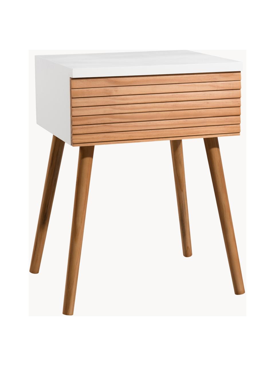 Mesita de noche Pedro, estilo escandinavo, Estructura: tablero de fibras de dens, Blanco, madera de pino, An 40 x Al 56 cm