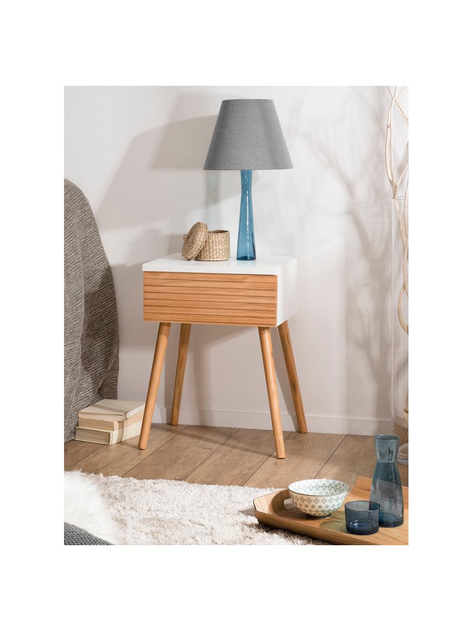 Comodino scandi con cassetto Pedro, Bianco, legno di pino, Larg. 40 x Alt. 56 cm