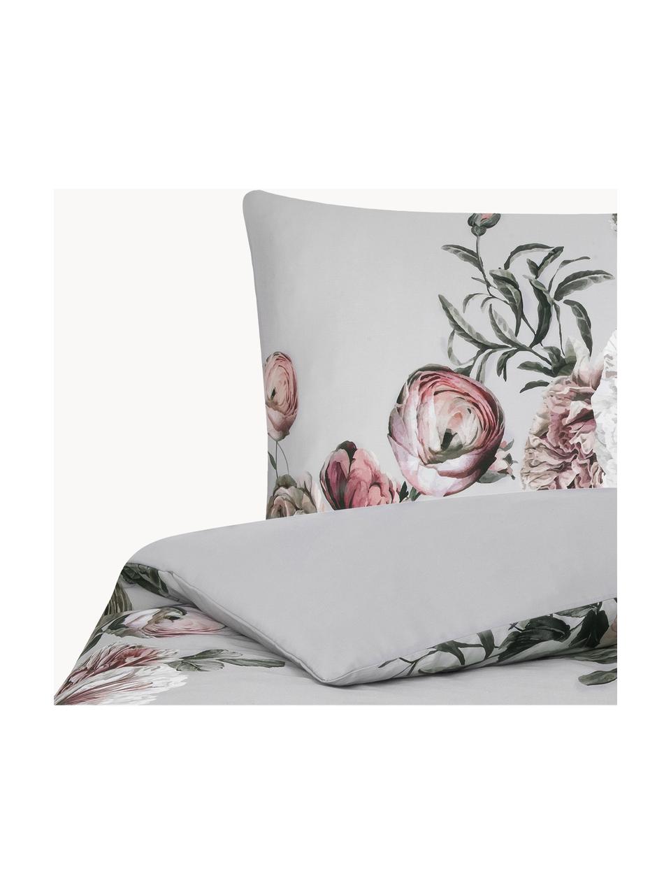 Funda nórdica de satén Blossom, Gris claro, multicolor, Cama 90 cm (150 x 220 cm)