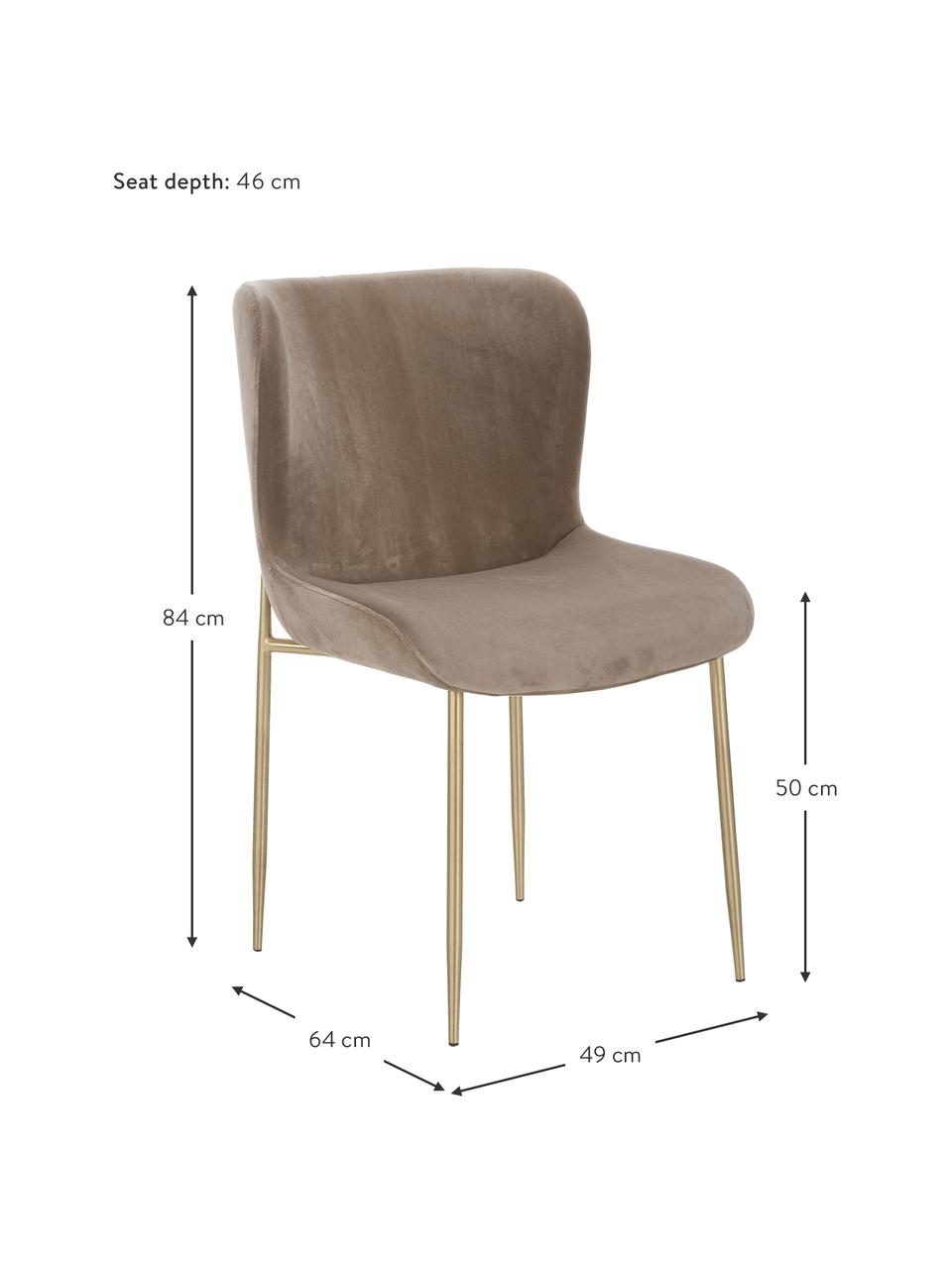 Krzesło tapicerowane z aksamitu Tess, Tapicerka: aksamit (poliester) Dzięk, Nogi: metal malowany proszkowo, Aksamitny taupe, złoty, S 49 x W 84 cm