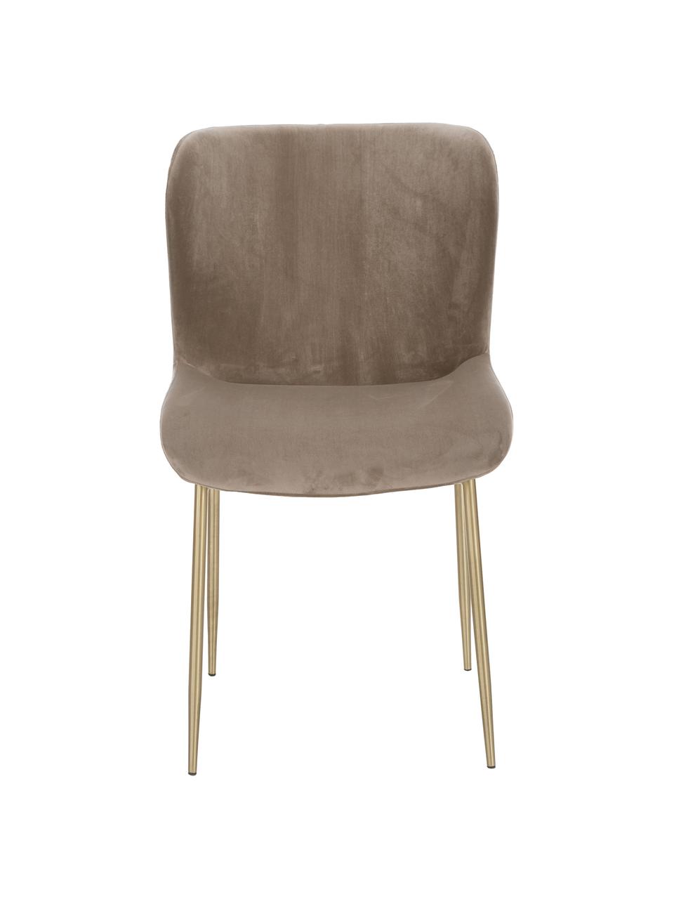 Fluwelen stoel Tess in taupe, Bekleding: fluweel (polyester), Poten: gepoedercoat metaal, Fluweel taupe, goudkleurig, 49 x 84 cm