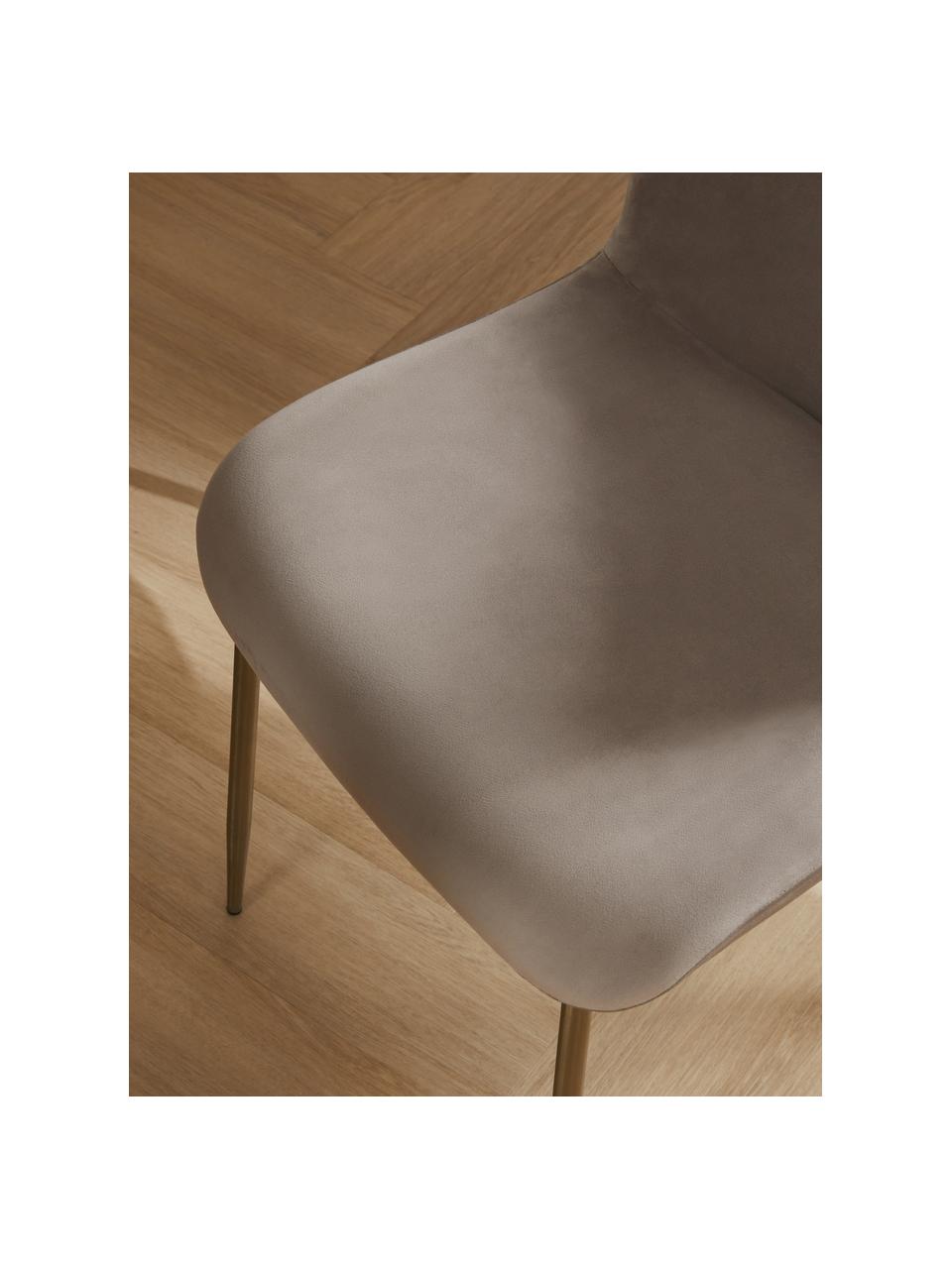 Krzesło tapicerowane z aksamitu Tess, Tapicerka: aksamit (poliester) Dzięk, Nogi: metal malowany proszkowo, Taupe aksamit, złoty, S 49 x W 84 cm