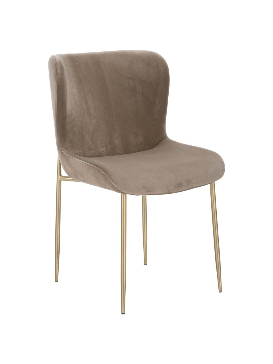 Fluwelen stoel Tess, Bekleding: fluweel (polyester), Poten: gepoedercoat metaal, Fluweel taupe, goudkleurig, B 49 x H 84 cm