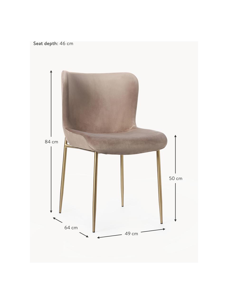 Krzesło tapicerowane z aksamitu Tess, Tapicerka: aksamit (poliester) Dzięk, Nogi: metal malowany proszkowo, Taupe aksamit, odcienie złotego, S 49 x G 64 cm