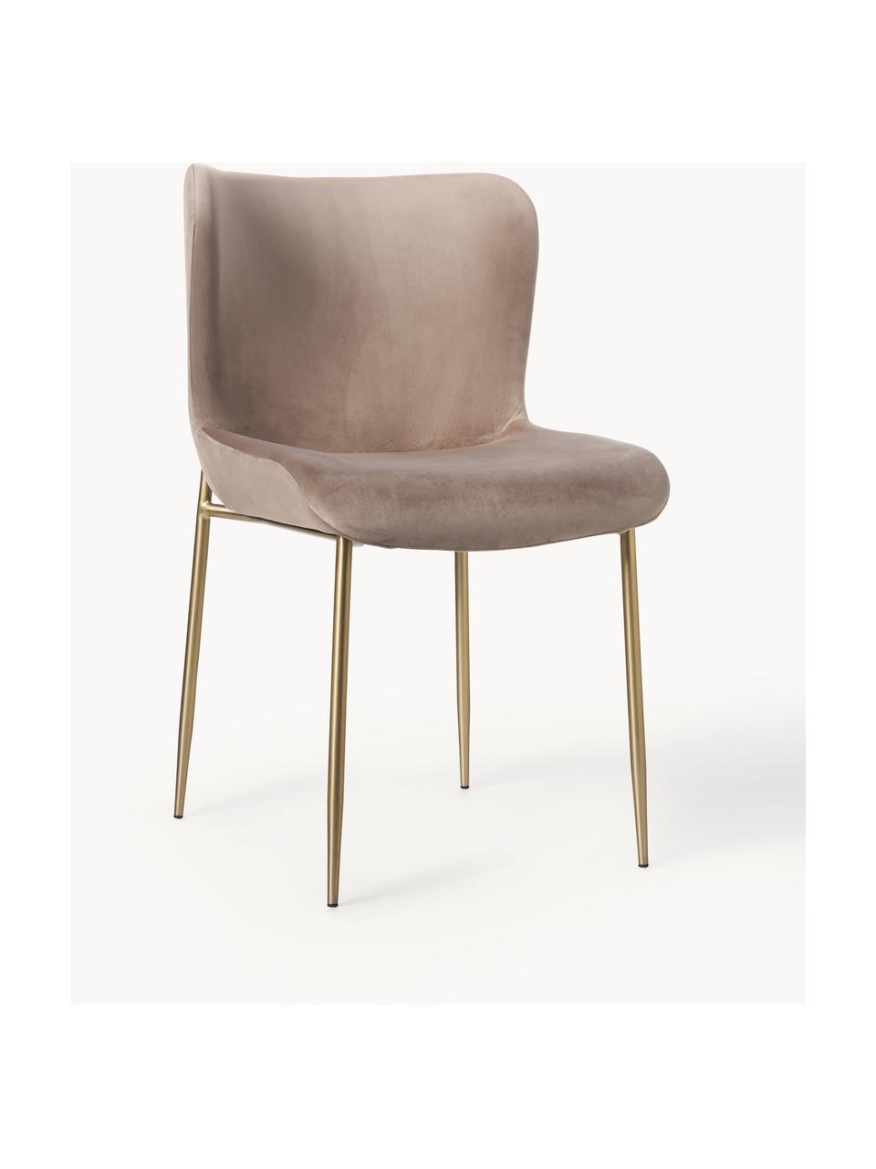 Krzesło tapicerowane z aksamitu Tess, Tapicerka: aksamit (poliester) Dzięk, Nogi: metal malowany proszkowo, Taupe aksamit, odcienie złotego, S 49 x G 64 cm