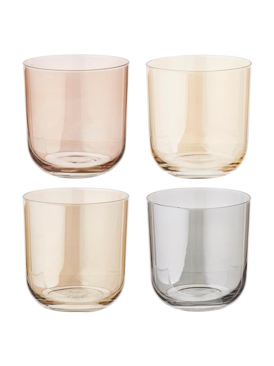 Handbemalte Wassergläser Polka, 4er-Set, Glas, Gelbtöne, Grau, Ø 9 x H 9 cm, 420 ml