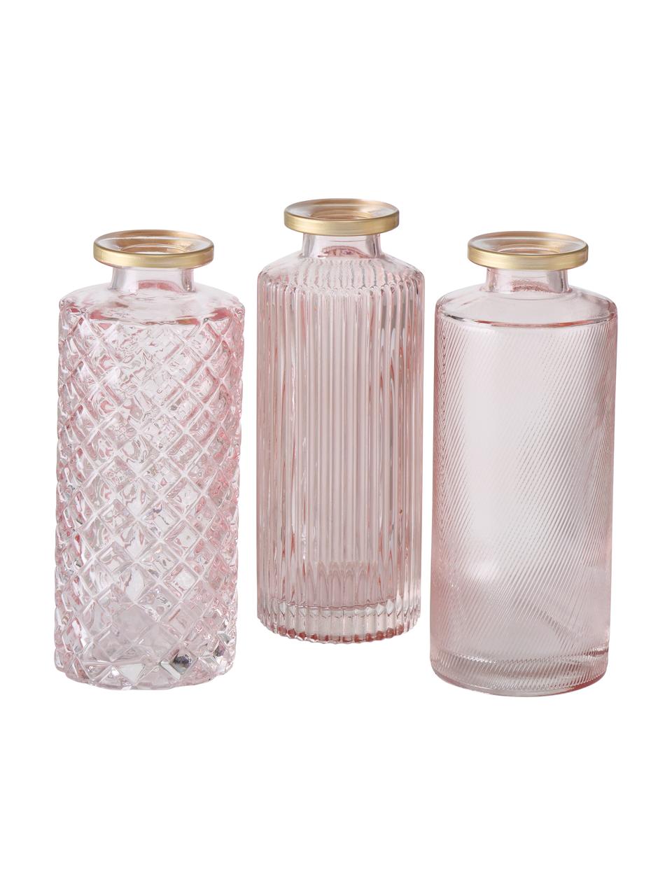 Kleine vazenset Adore van glas, 3-delig, Glas, geverfd, Roze, Ø 5 x H 13 cm