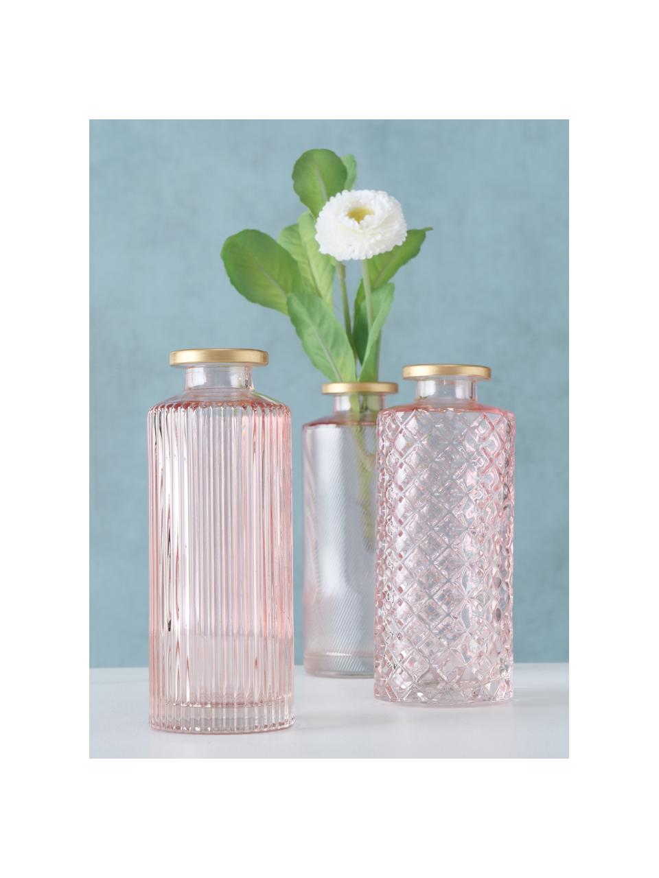 Komplet wazonów ze szkła Adore, 3 elem., Szkło barwione, Blady różowy, Ø 5 x W 13 cm