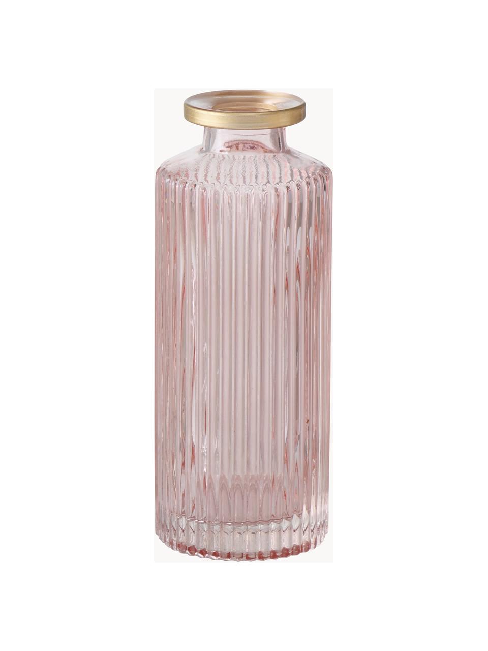 Petits vases en verre Adore, 3 élém., Verre, coloré, Rose pâle, transparent, argenté, Ø 5 x haut. 13 cm