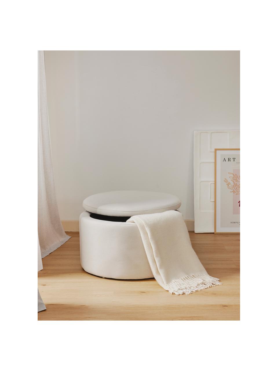 Grand tabouret rembourré avec coffre Alida, Tissu beige, Ø 70 x haut. 42 cm