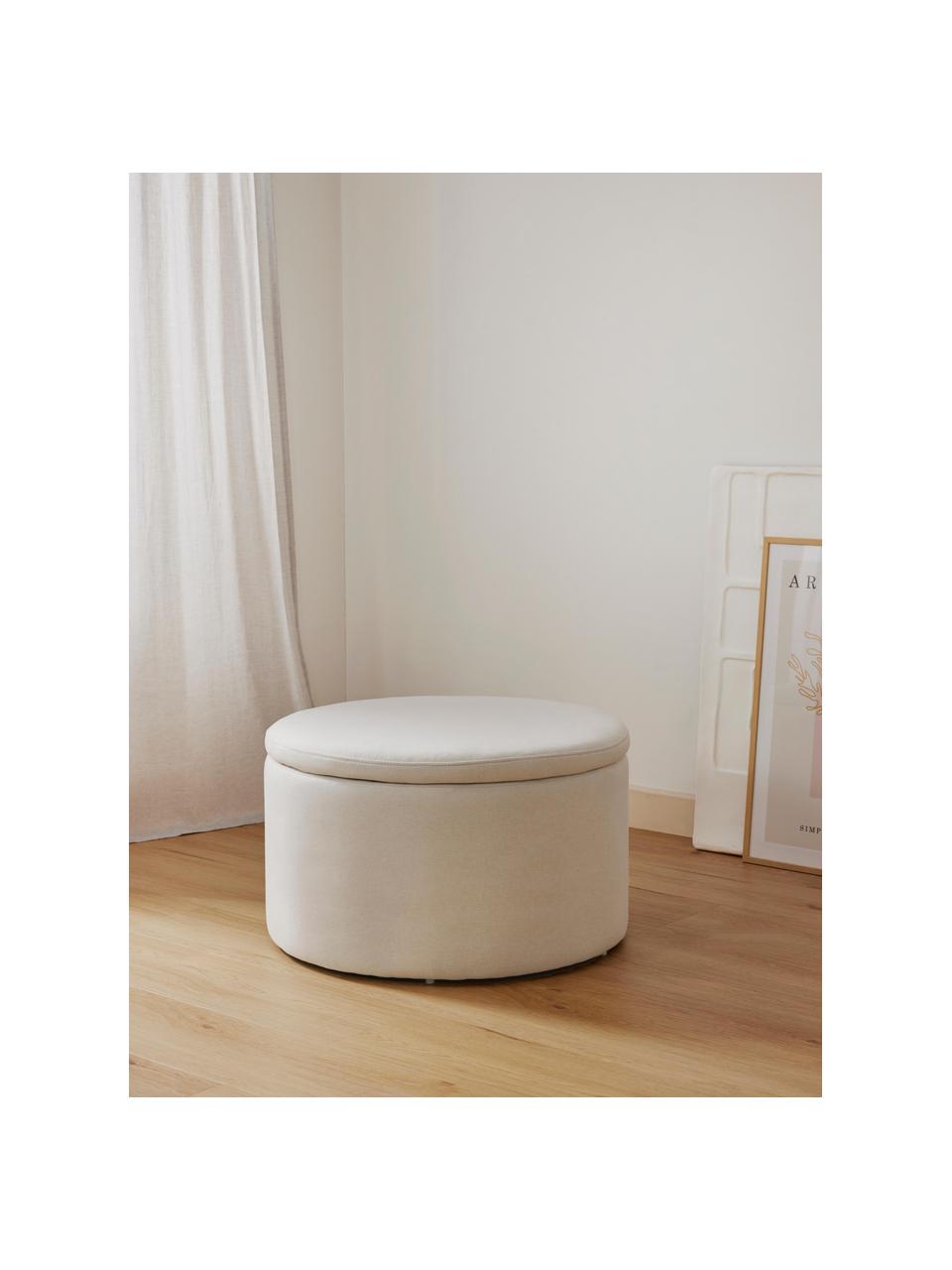 Grand pouf avec rangement Alida, Tissu blanc cassé, Ø 69 x haut. 42 cm