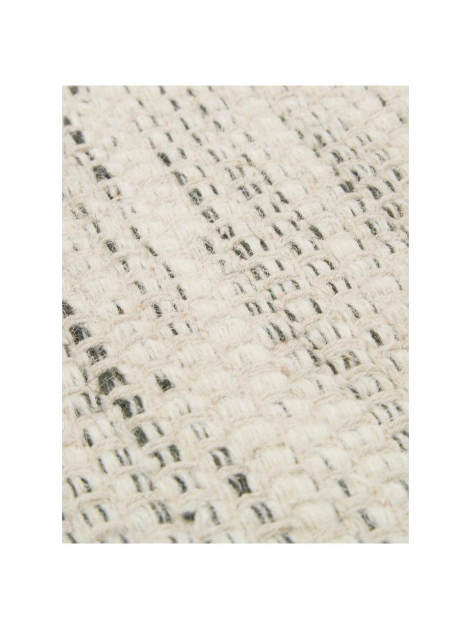 Tapis en laine beige jaune tissé main Lule, Vert foncé, beige