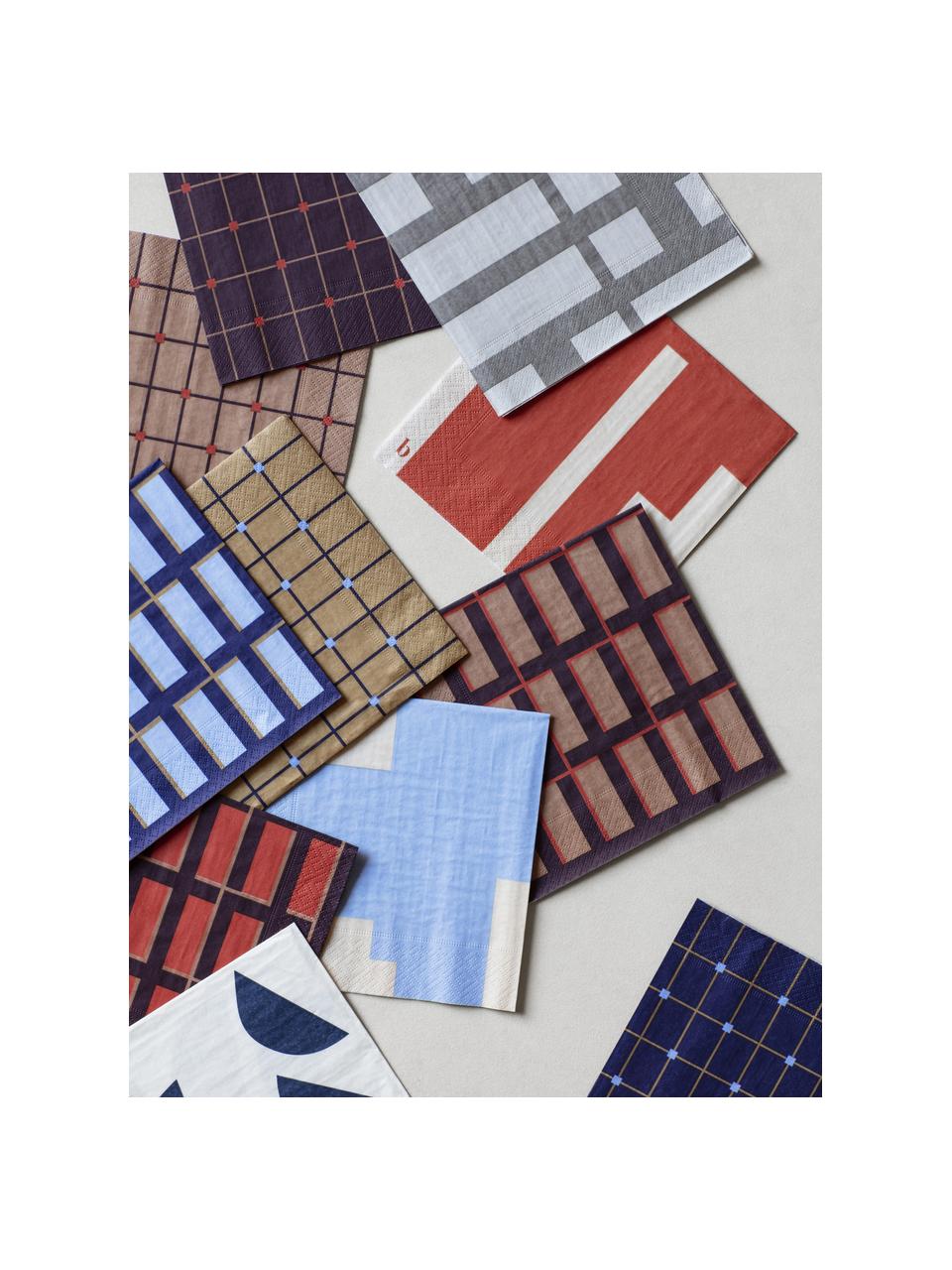 Papierservietten Isa, 20 Stück, Papier, Hellblau, Dunkelblau, Goldfarben, B 33 x L 33 cm