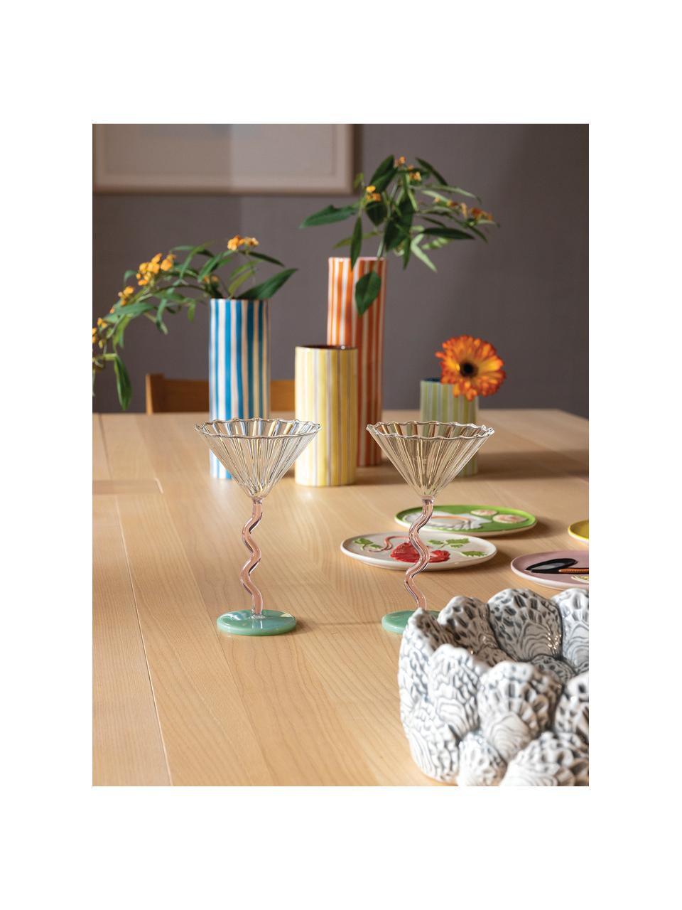 Handbemalte Vase Ray aus Porzellan, H 24 cm, Porzellan, Blau, Off White, Orange, Ø 8 x H 24 cm