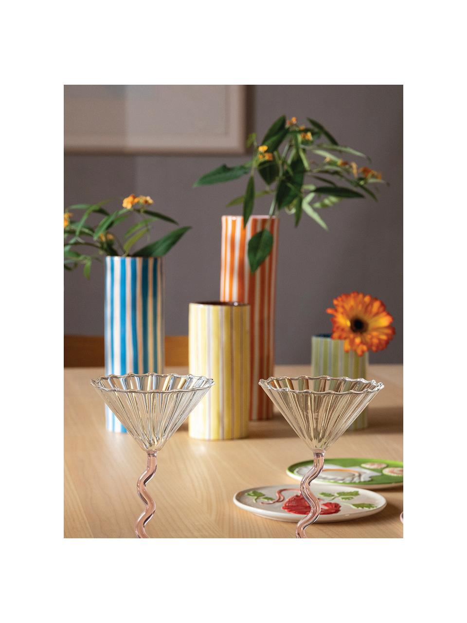 Handbemalte Vase Ray aus Porzellan, H 24 cm, Porzellan, Blau, Off White, Orange, Ø 8 x H 24 cm