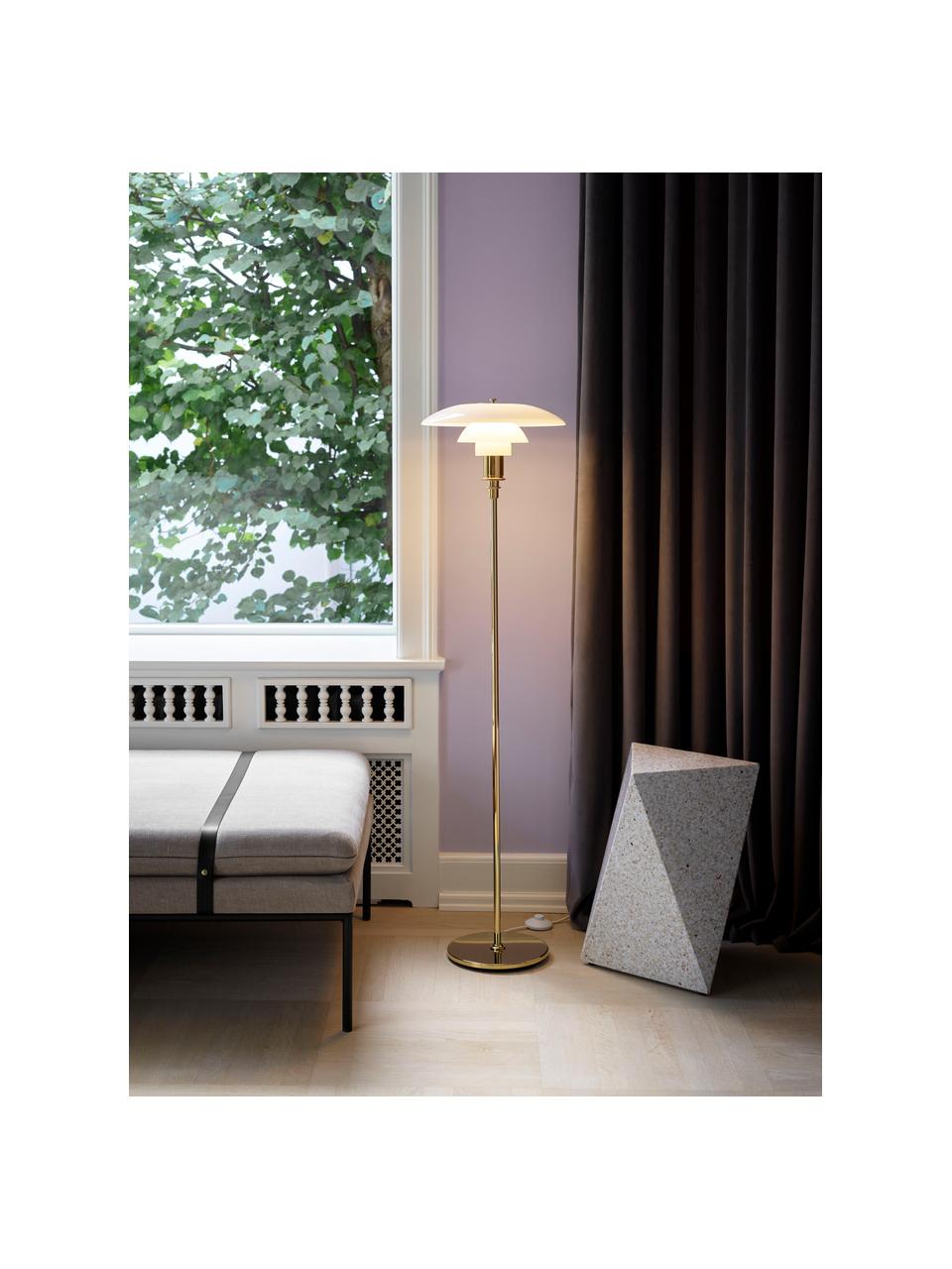 Malá stojací lampa PH 3½-2½, ručně foukaná, Zlatá, bílá, V 130 cm