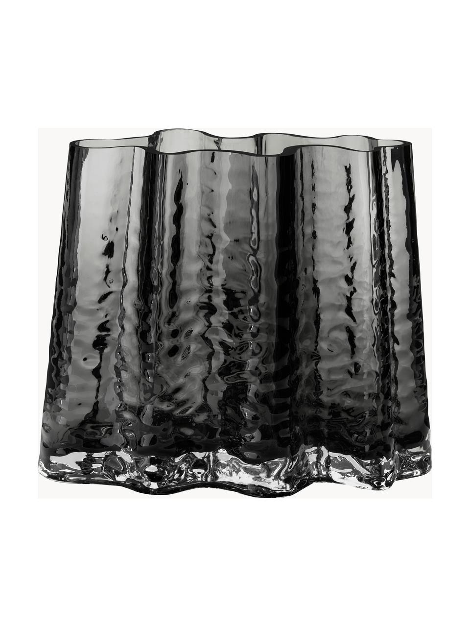 Ručně foukaná skleněná váza se strukturovaným povrchem Gry, V 19 cm, Foukané sklo, Antracitová, Š 24 cm, V 19 cm