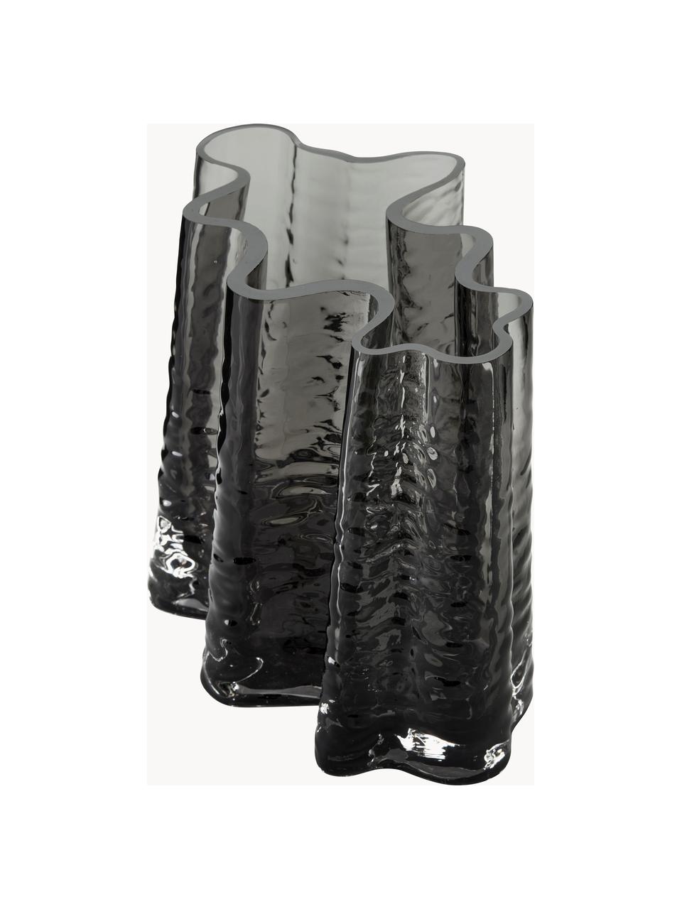 Mundgeblasene Glas-Vase Gry mit strukturierter Oberfläche, H 19 cm, Glas, mundgeblasen, Anthrazit, semi-transparent, B 24 x H 19 cm