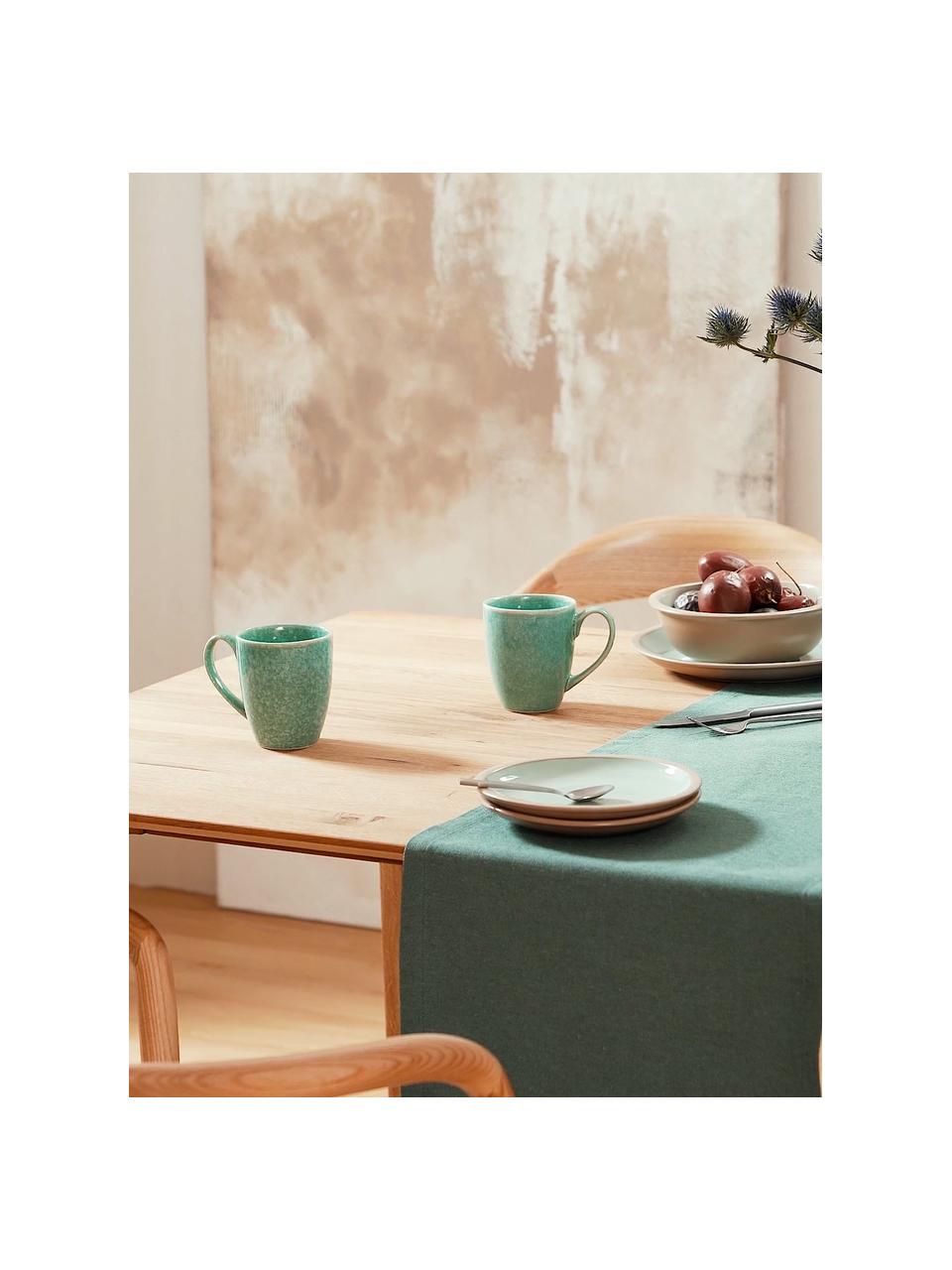Handgemachtes Frühstücks-Set Anthia mit reaktiver Glasur, 4 Personen (12-tlg.), Steingut, Türkis, 4 Personen (12-tlg.)
