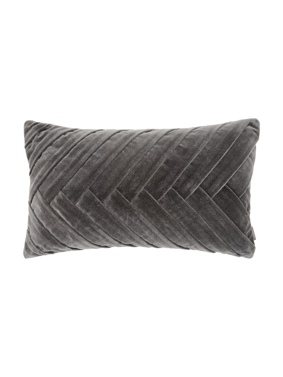 Samt-Kissen Folded mit Struktur-Oberfläche, mit Inlett, Bezug: 100% Baumwollsamt, Grau, B 30 x L 50 cm
