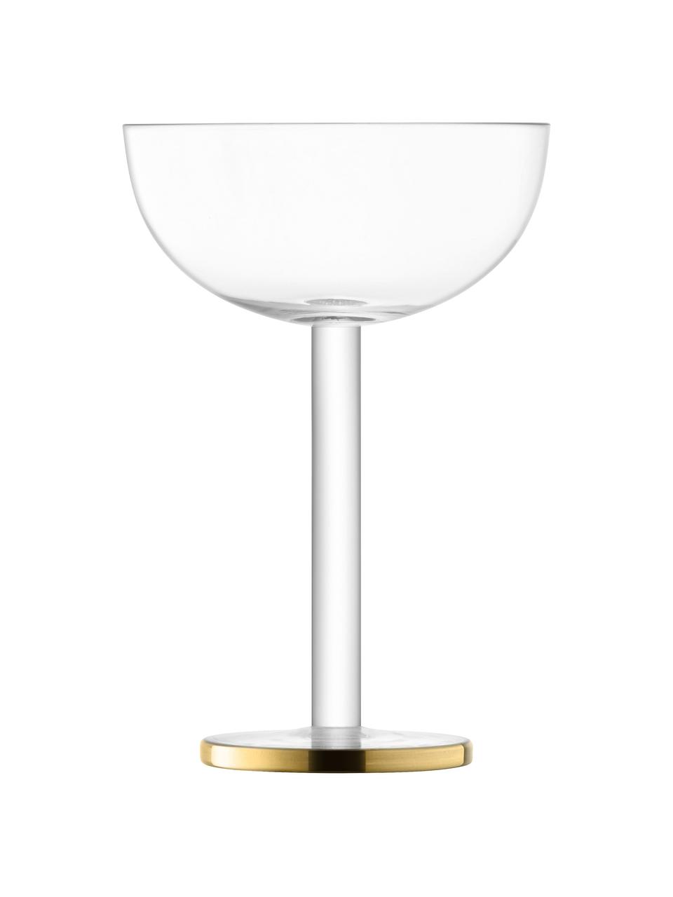 Copas pompadour de champán de vidrio soplado artesananalmente Luca, 2 uds., Vidrio, Transparente con borde dorado, Ø 11 x Al 15 cm, 200 ml