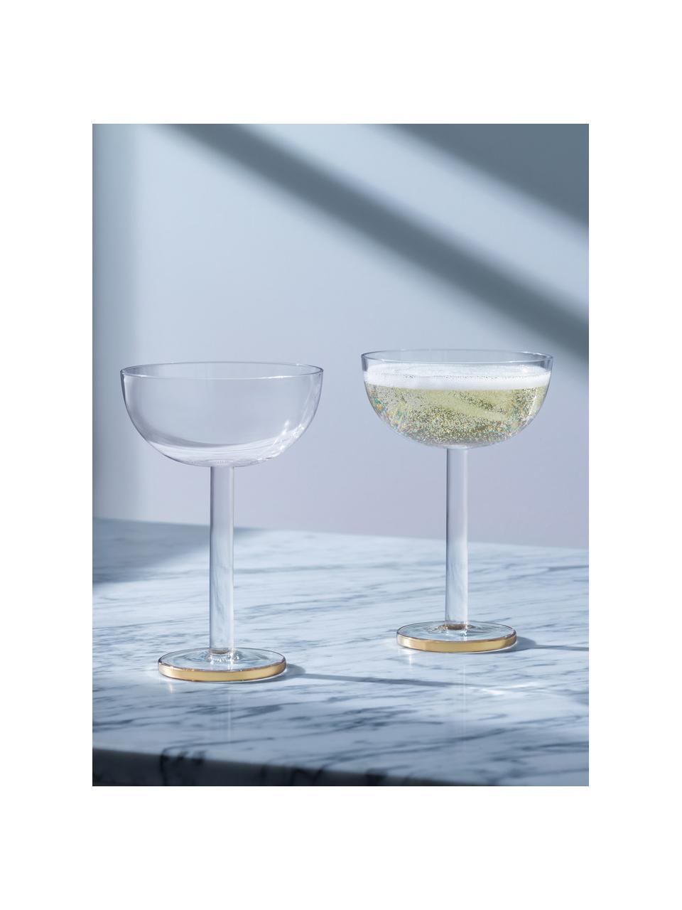 Foukané sklenice na šampaňské se zlatým okrajem Luca, 2 ks, Sklo, Transparentní se zlatým okrajem, Ø 11 cm, V 15 cm, 200 ml