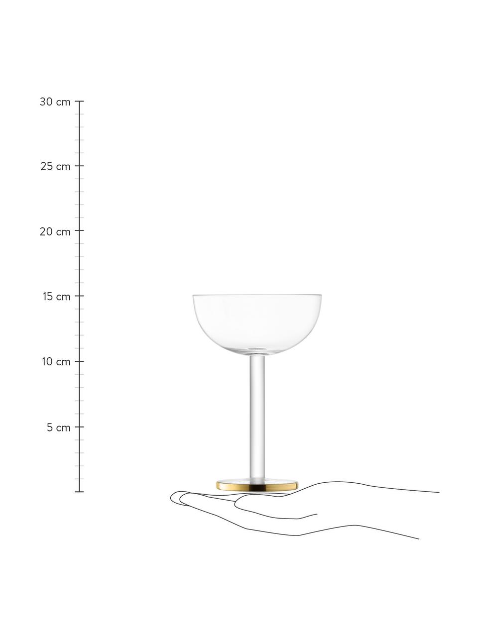 Copas pompadour de champán de vidrio soplado artesananalmente Luca, 2 uds., Vidrio, Transparente con borde dorado, Ø 11 x Al 15 cm, 200 ml