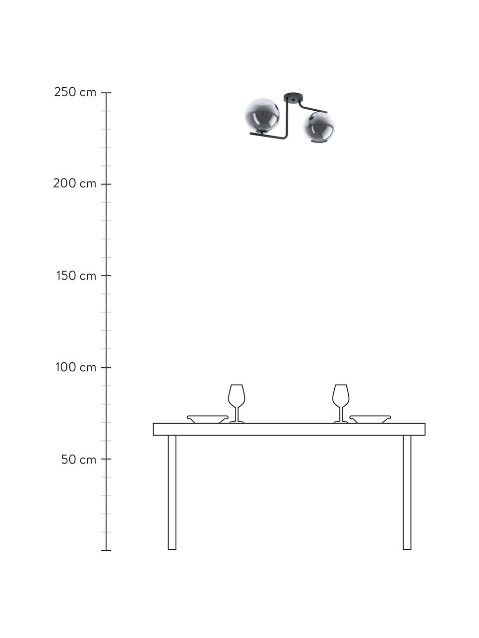 Lampada da soffitto in vetro Marojales, Paralume: vetro, Baldacchino: acciaio rivestito, Nero, grigio trasparente, Larg. 56 x Alt. 28 cm