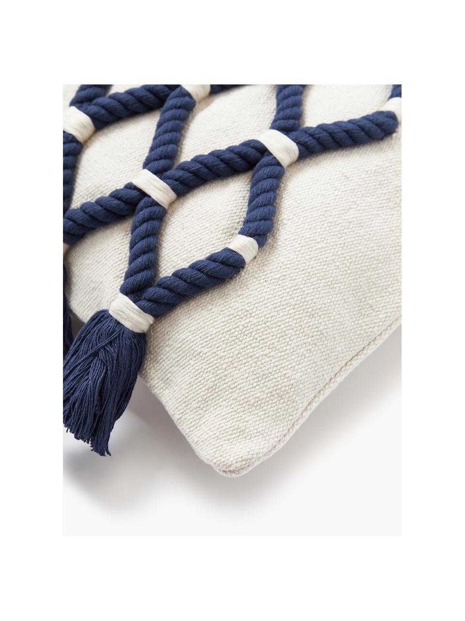 Povlak na polštář s dekorem námořního uzlu Galliot, 100 % bavlna, Krémově bílá, tmavě modrá, Š 40 cm, D 40 cm