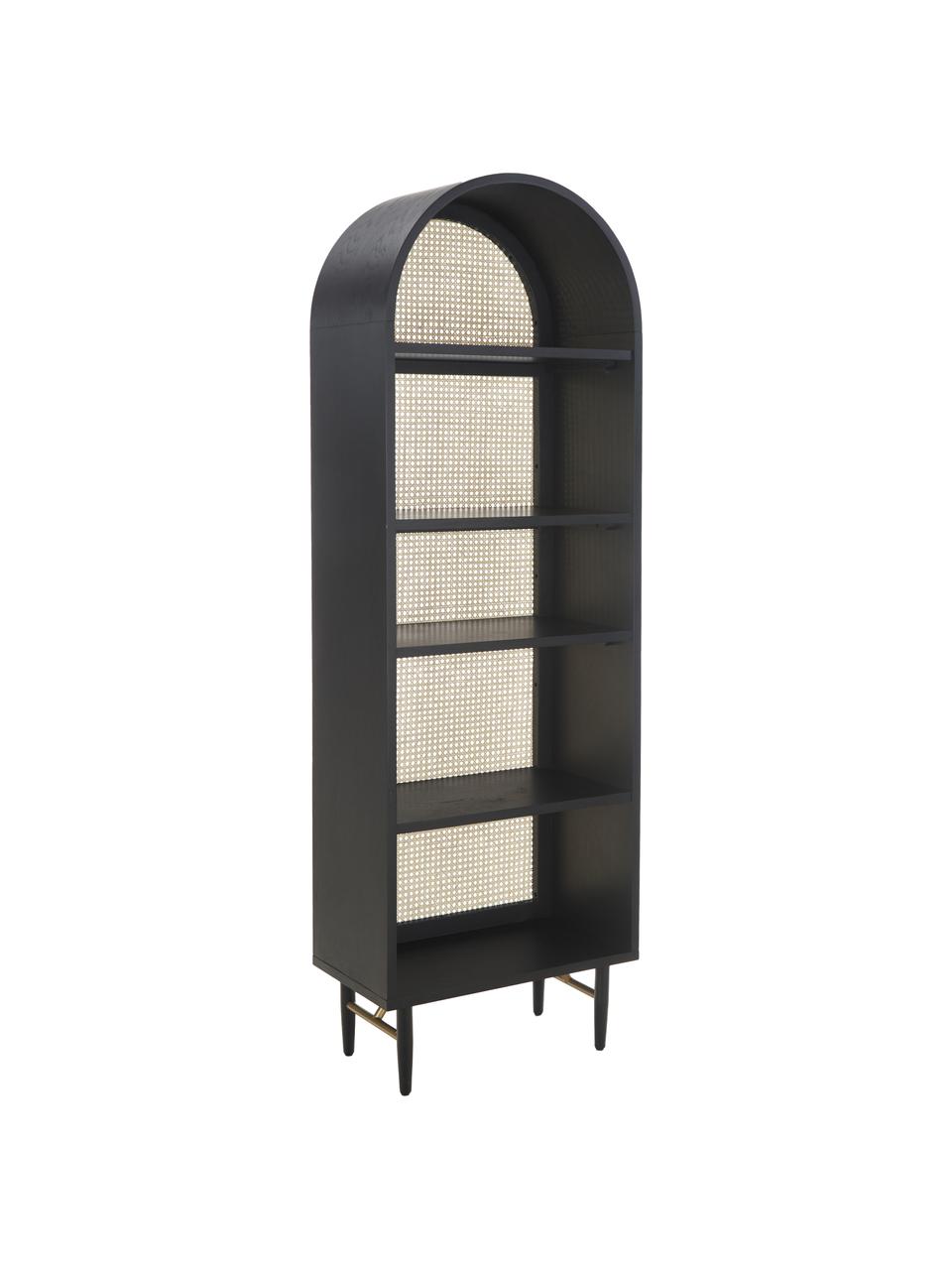 Libreria con intreccio viennese Exalt, Retro: rattan, Nero, Larg. 63 x Alt. 190 cm