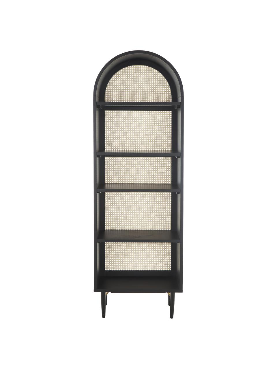 Libreria con intreccio viennese Exalt, Retro: rattan, Nero, Larg. 63 x Alt. 190 cm