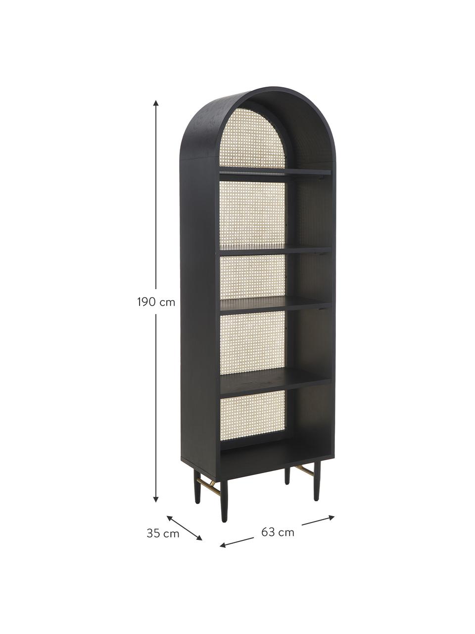 Libreria con intreccio viennese Exalt, Retro: rattan, Nero, Larg. 63 x Alt. 190 cm