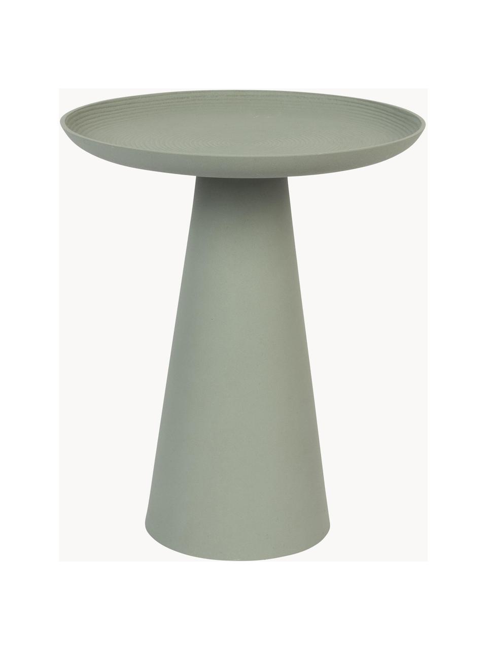 Tavolino rotondo in metallo Ringar, Alluminio verniciato a polvere, Verde salvia, Ø 35 x Alt. 42 cm
