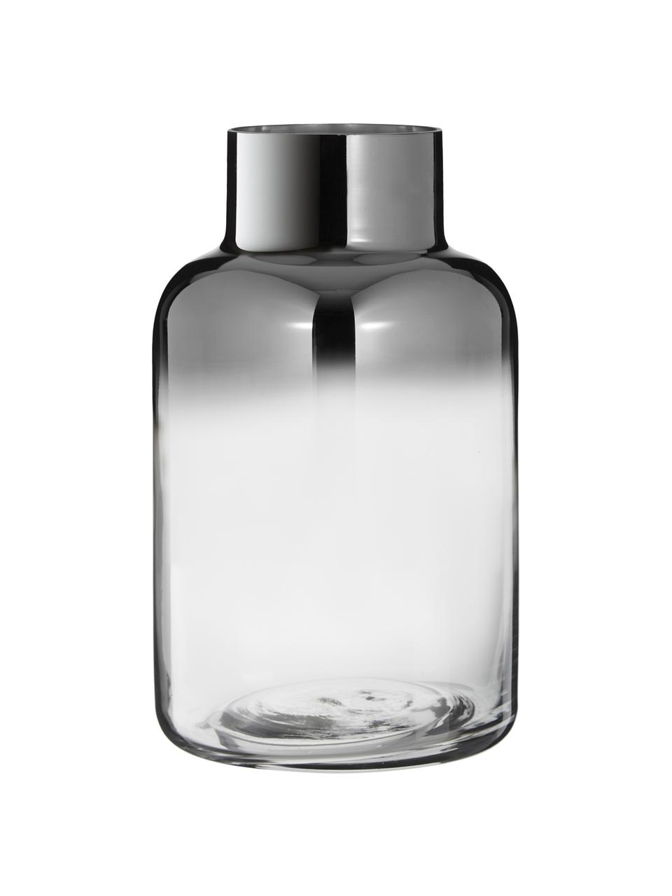 Vaso in vetro soffiato con riflessi cromati Uma, Vetro laccato, Trasparente, argento, Ø 16 x Alt. 27 cm