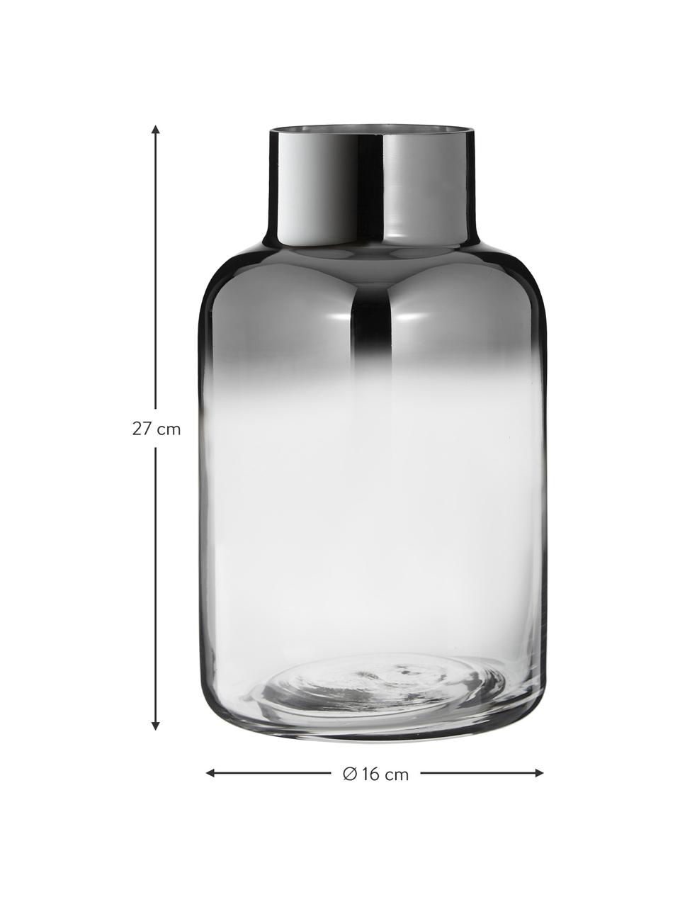 Mondgeblazen glazen vaas Uma met chromen glans, Gelakt glas, Transparant, zilverkleurig, Ø 16 x H 27 cm