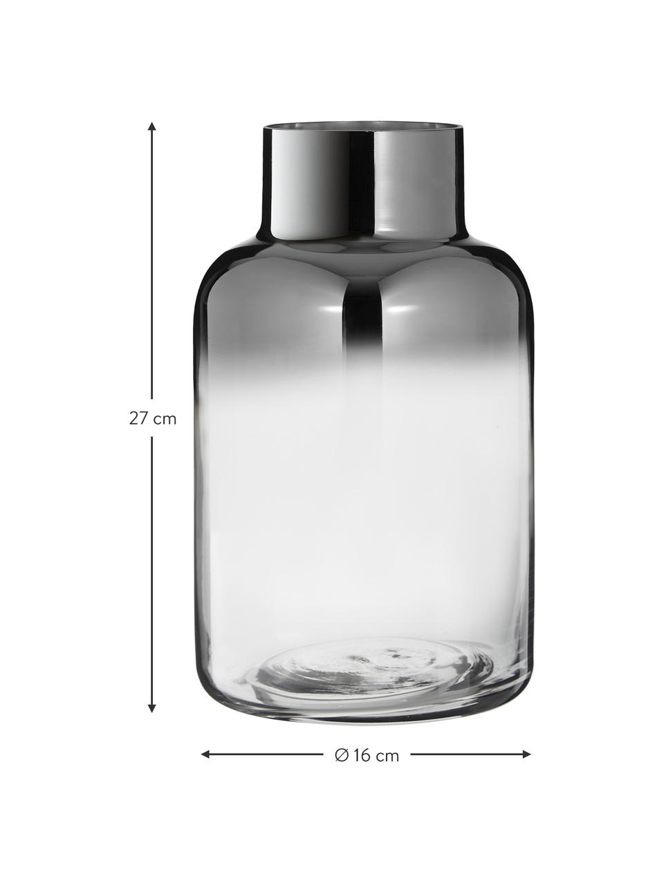 Vase en verre à reflets chromés soufflé bouche Uma, Verre, laqué, Transparent, argent, Ø 16 x haut. 27 cm