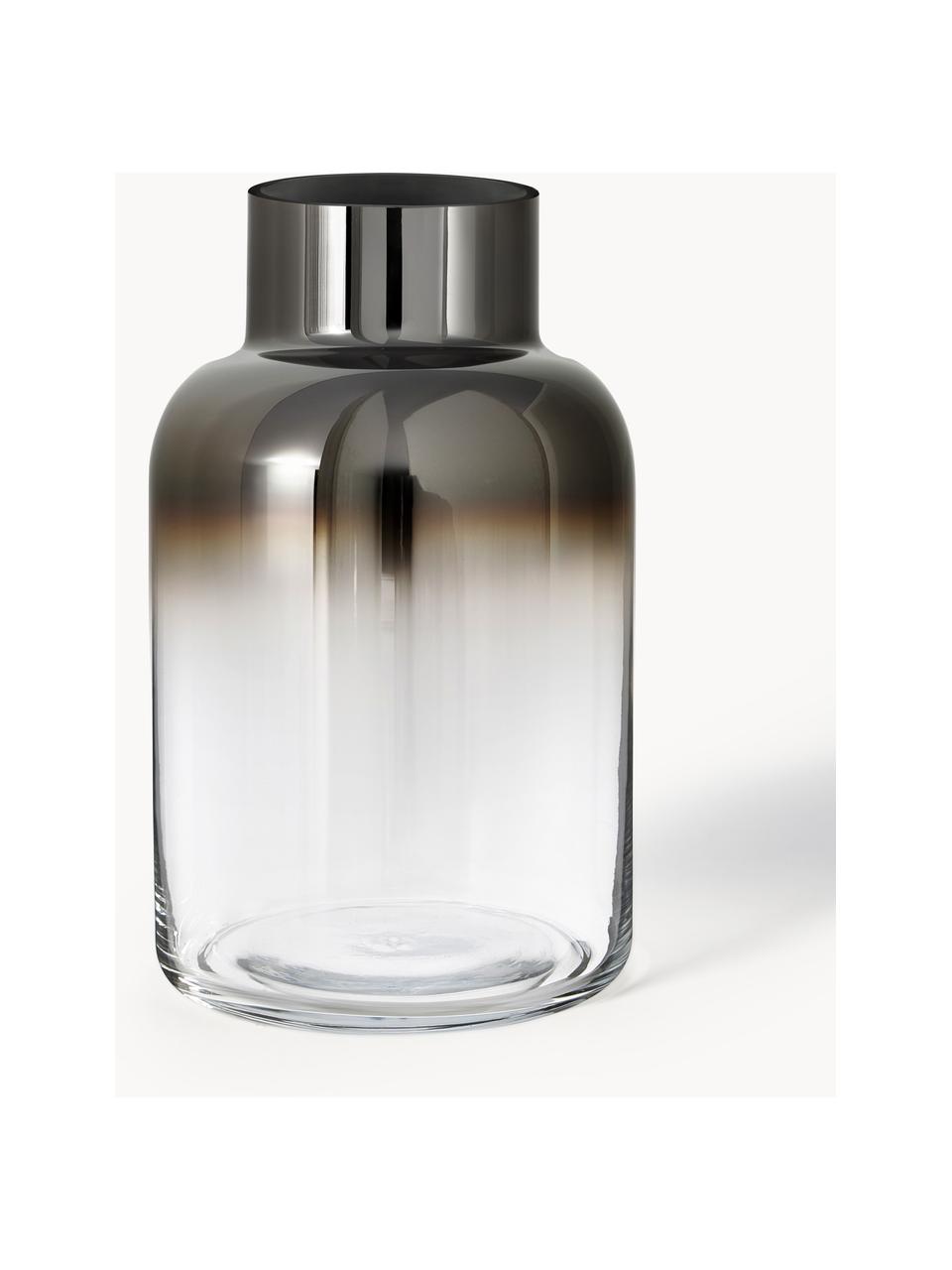 Mundgeblasene Glas-Vase Uma, H 27 cm, Glas, lackiert, Transparent, Chromfarben, Ø 16 x H 27 cm