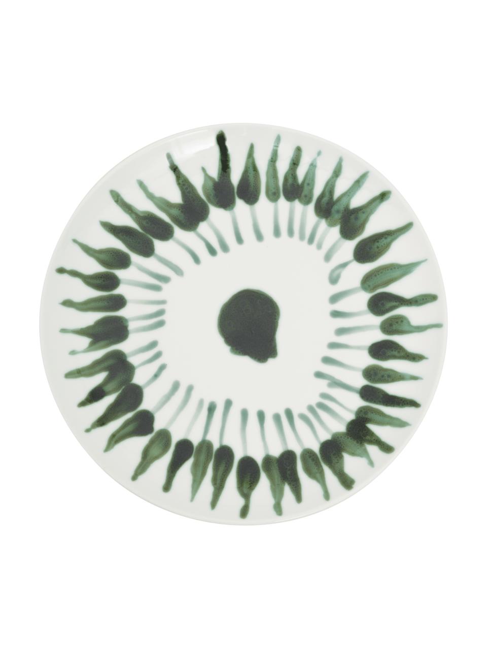 Piatto piano dipinto a mano con decoro a pennellate Sparks, Gres, Bianco, verde, Ø 28 cm